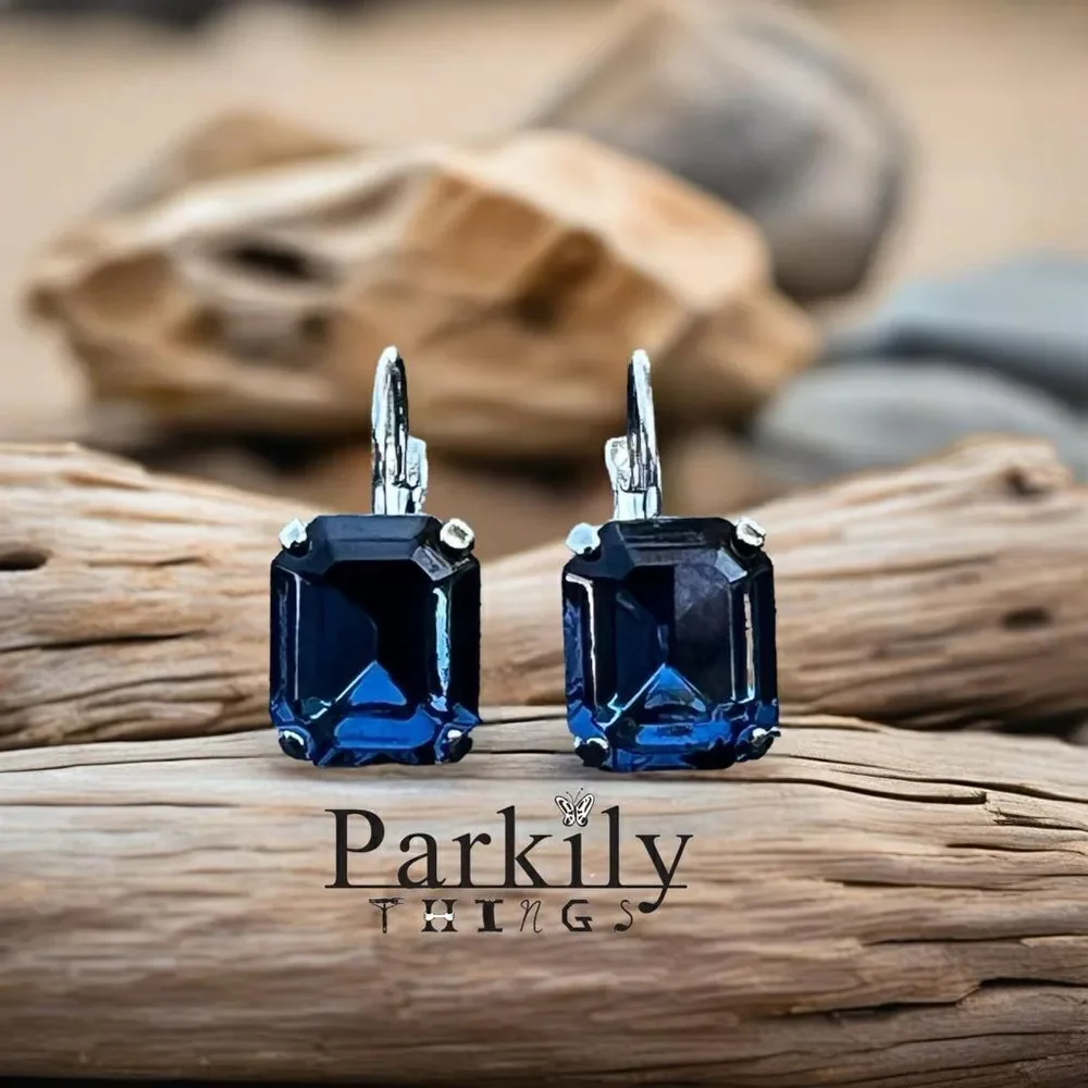Handcrafted earrings with sparkly Austrian crystal in Montana blue